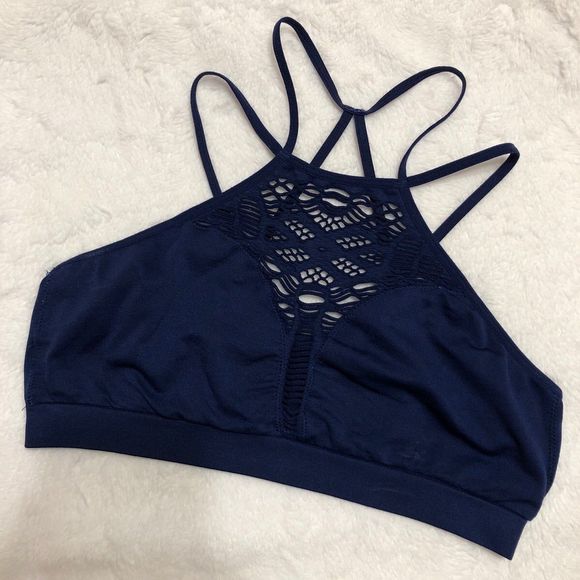 Victoria's Secret Sports Bra Womens Navy Blue with Lace Size Small - Picture 1 of 6